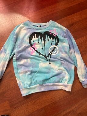 Kids Tie-Dye Blue Heart Graphic Hoodie Sweatshirt